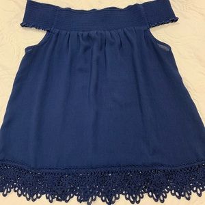 Navy off shoulder lace trimmed top